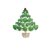 Kokoma CZ Christmas Tree Brooch Pin for Women Crystal Enamel Tiered Green Leaf Lapel Pin Christmas Party Dress Clothes Dainty Accessory Jewelry, 2.5 Inches X 2.1 Inches, Metal, no gemstone