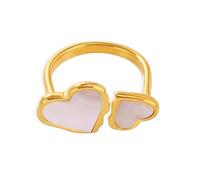 Kokoma Double Heart Open Ring for Women Dainty Shell Love Heart Ring Adjustable Stainless Steel Rings Promise Engagement Wedding Fashion Jewelry, Stainelss Steel, No Gemstone