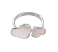 Kokoma Double Heart Open Ring for Women Dainty Shell Love Heart Ring Adjustable Stainless Steel Rings Promise Engagement Wedding Fashion Jewelry, Stainelss Steel, No Gemstone