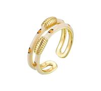 Kokoma Enamel Leopard Print Statement Ring for Women Double Layers Stacking Ring Adjustable Open Finger Band Eternity Promise Rings Minimalist Jewelry