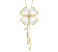 Kokoma Four Leaf Clover Necklace for Women Shell Cubic Zirconia Floral Pull-out Link Chain Brooch Pin Suit Cloth Sweater Fashion Jewelry
