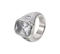 Kokoma Geometric Square Ring for Women Cubic Zirconia Statement Ring Stainless Steel Rings Eternity Promise Engagement Wedding Fashion Jewelry, Stainless Steel, No Gemstone