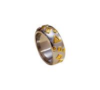 Kokoma Graffiti Engraved Ring for Women Geometric Triangle Circle Round Square Two-Toned Ring Stainless Steel Stacking Rings Fashion Jewelry Daily Wear, 6 UK, Stainless Steel, No Gemstone