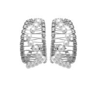 Kokoma Hollow Web Stud Earrings for Women Simulated Pearl C-Shaped Earrings Statement Studs Fashion Ear Jewelry Accessory, S, Copper, No Gemstone