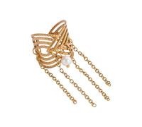 Kokoma Link Chain Tassel Ring for Women Cubic Zirconia Simulated Pearl Charms Ring Adjustable Stacking Rings Fashion Finger jewelry Comfort Fi, Stainless Steel, No Gemstone