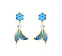 Kokoma Mermaid Tail Dangle Earrings for Women Cubic Zirconia Turquoise Fish Tail Dangling Ocean Sea Earrings Fashion Ear Jewelry