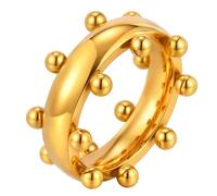 Kokoma Minimalist Bold Stacking Ring for Women, Stainless Steel Beaded Balls Statement Ring Chunky Finger Band Promise Rings Comfort Fit, Adjustable, Stainless Steel, No Gemstone