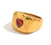 Kokoma Red Heart Ring for Women Cubic Zirconia Love Heart Ring Chunky Hammered Stacking Rings Eternity Promise Engagement Wedding Fashion Jewelry, Stainless Steel, No Gemstone
