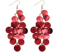 Kokoma Red Shell Circle Dangle Earrings for Women, Red Blood Tassel Drop Statement Chandelier Earrings Hook for Halloween Costume Accessory
