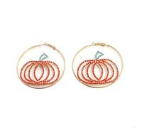 Kokoma Rhinestone Pumpkin Large Hoop Earrings for Women Cubic Zirconia Halloween Statement Earrings Red Crystal Big Huggie Hoops 60mm for Halloween Costume Party Outfit, 60 mm, Metal, No Gemstone
