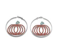 Kokoma Rhinestone Pumpkin Large Hoop Earrings for Women Cubic Zirconia Halloween Statement Earrings Red Crystal Big Huggie Hoops 60mm for Halloween Costume Party Outfit, 60 mm, Metal, No Gemstone
