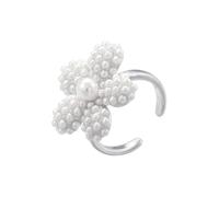 Kokoma Simulated Pearl Flower Ring for Women Plum Blossom Floral Ring Elegant Adjustable Stacking Rings Eternity Promise Engagement Wedding Fashion Jewelry, Copper, No Gemstone