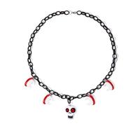Kokoma Skull Pendant Necklace with Tooth Charm for Women Horror Goth Black Chain Necklace Halloween Costume Party Spooky Jewelry
