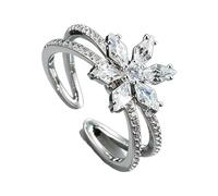 Kokoma Sparkling Crystal Snowflake Flower Ring for Women, Cubic Zirconia Rotating Floral Spinner Fidget Ring Promise Eternity Rings Adjustable Band Fashion Jewelry, Metal, No Gemstone
