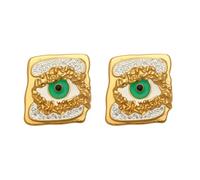 Kokoma Vintage Evil Eye Stud Earrings for Women, Gold-Toned Square Statement Earrings with Green Eye Cubic Zirconia Fashion Jewelry