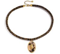 Kokoma Virgin Mary Pendant Necklace for Women Oval Coin Faith Leopard Print Link Chain Adjustable Stacking Choker Necklace Fashion Jewelry