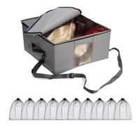 Kokone Foldable Wigs Storage Organizer with Lid - Zipper Closure, Collapsible Wigs Travel Container Case Box with Handle, Stackable Wigs Storage Carry Bag with Visible Window for Wigs and Accessories