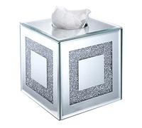 Kokone Luxurious Decorative Silver Square Glass Crystal Crushed Diamond Tissue Box Holder for Bathroom Bedroom Living Room Kitchen Table Desk Office Decor