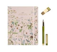 Kokonote Academic Diary 2026-2027 Week to View - Seasonal Flowers & Ballpoint Pen + Pen Holder Clip - Pistachio Pesto