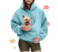 Kokopaws Pet Sling Hoodie - Ultra-Soft Warm Autumn Carrier Warm Soft Fleece Unisex Kangaroo Pocket for 2-15 Lbs Pet (Blue,L)