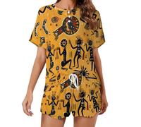 Kokopelli Native Tribal Art Women's Short Sleeve 2 Piece Pajama Sets Casual Loungewear Tops And Shorts 4XL