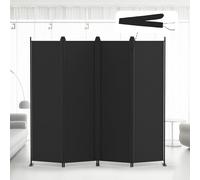 Kokorona 4 Panel Room Divider, 6FT Tall Folding Privacy Screen Wall Dividers, Portable Privacy Screen Freestanding Room Divider for Room Separation, Included-Cover Strips, Black, W 223.5 x H 180 cm