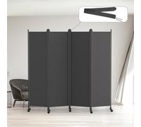 Kokorona 4 Panel Room Divider, 6FT Tall Rolling Privacy Screen with Lockable Wheels, Folding Wall Dividers Portable Room Divider for Room Separation, Included - Cover Strips, Grey, W 223.5 x H 178 cm