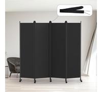 Kokorona 4 Panel Room Divider, 6FT Tall Rolling Privacy Screen with Lockable Wheels, Folding Wall Dividers Portable Room Divider for Room Separation, Included - Cover Strips, Black, W 223.5 x H 178 cm