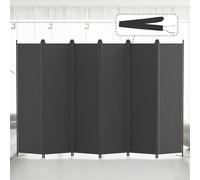 Kokorona 6 Panel Room Divider, 6FT Tall Folding Privacy Screen Wall Dividers, Portable Privacy Screen Freestanding Room Divider for Room Separation, Included-Cover Strips, Dark Grey, W 305 x H 183 cm