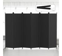 Kokorona 6 Panel Room Divider, 6FT Tall Folding Privacy Screen Wall Dividers, Portable Privacy Screen Freestanding Room Divider for Room Separation, Included-Cover Strips, Black, W 305 x H 183 cm