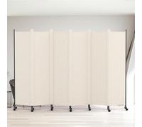 Kokorona 6 Panel Room Divider, 6FT Tall Rolling Privacy Screen with Lockable Wheels, Folding Wall Dividers Portable Room Divider for Room Separation, Included - Cover Strips, Beige, W 302 x H 178 cm