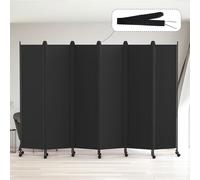 Kokorona 6 Panel Room Divider, 6FT Tall Rolling Privacy Screen with Lockable Wheels, Folding Wall Dividers Portable Room Divider for Room Separation, Included - Cover Strips, Black, W 302 x H 178 cm