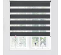 Kokorona Day and Night Zebra Roller Blinds, Dual Layer Fabric Zebra Window Blinds for Bedroom, Light Filtering Privacy Day Night Blinds, 100cm Wide x 150cm Length, Dark Grey