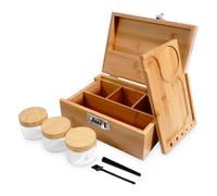 Kokorosa Bamboo Wooden Stash Box with Lock, Decorative Storage Set with Rolling Box and Glass Jar Kit