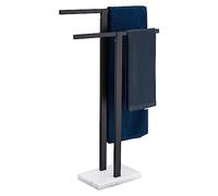 KOKOSIRI Bathroom Towel Racks 2-Tier Standing Towel Bars with Marble Base, Stainless Steel Freestanding Towels Holder, Thicken Steady Design, Matte Black THS0003-BK