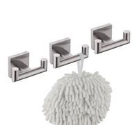 KOKOSIRI Robe Hook Bathroom Double Towel Coat Hooks for Bath Kitchen Wall Mounted, 3 Pack Brushed Nickel Stainless Steel B1015BR-P3