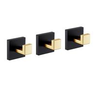 KOKOSIRI Robe Hooks for Wall Bathroom Towel Hooks Coat Hook Kitchen Garage Heavy Duty Wall Mounted Stainless Steel Brushed Gold and Matte Black, 3 Pack B1010GDK-P3