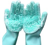 Koksi Dishwashing Cleaning Sponge Gloves Reusable Silicone Brush Scrubber Gloves Heat Resistant for Dishwashing Kitchen Bathroom Cleaning Pet Hair Care Car Washing