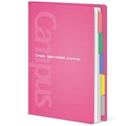 KOKUYO 5 Subject Spiral Notebook, Campus A4 Refillable Journal with 5 Tab Dividers, Up to 65 Sheet Capacity, 50 Sheets in 7mm Dotted Ruled Loose Leaf Paper, Pink