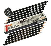 KOKUYO CAMLIN 2H Graded Professional Drawing Pencils Mega Pack Sketch Tone Draw Write Finest Crystalline Graphite Lead (10 x 2H Grade Pencils + 3 x PATEL Black Ball Pens)