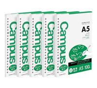 KOKUYO Campus A5 Loose Leaf Paper, Plain Binder Refill Paper, 500 Sheets | 75gsm Sarasara smooth filler paper in 5.8"x 8.3", 20 holes blank unruled pages for school, drawing and journaling, 100/pack