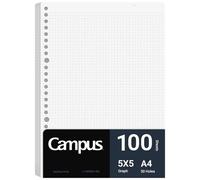 KOKUYO Campus Loose Leaf Paper, 5mm Grid 100 Sheets, 8.3×11.7" Filler Paper | Business Type Sarasara smooth 5x5 graph A4 refill paper for 30-hole binders notebooks, math, engineering, bullet journaling