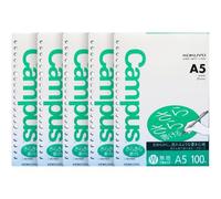 Kokuyo Campus Loose Leaf Paper for Binders, 5 Pack A5 Plain Filler Paper, Blank Sarasara Smooth Writing, 20 Holes, 100 Sheets/Pack, pH Neutral, Bleed Resistant, 75gsm, Japan Import (NO-807WEN)