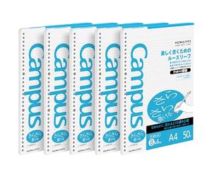 Kokuyo Campus Loose Leaf Paper for Binders, 5 Pack Sarasara Smooth Writing Paper, A4, A 6mm Dotted Line, 41 Lines, 30 Holes, 50 Sheets/Pack, pH Neutral, Bleed Resistant, 75gsm, Japan Import (NO-816BT)