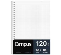 Kokuyo Campus Loose Leaf Paper for Binders, Business Type, Sarasara Smooth Writing, B5, 5mm Grid Ruled, 26 Holes, 120 Sheets, pH Neutral, Bleed Resistant, Japan Import (NO-G836S-5N)