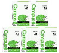 Kokuyo Campus Loose Leaf Paper for Binders, Sarasara Smooth Writing, 5mm Grid Ruled, A5, 20 Holes, 60 Sheets, Set of 5, Japan Import (NO-807S-5)