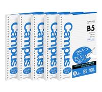 Kokuyo Campus Loose Leaf Paper for Binders, Sarasara Smooth Writing, B5, B 6mm Ruled, 26 Holes, 36 Lines, 100 Sheets, pH Neutral, Bleed Resistant, 75gsm, Pack of 5, Japan Import (NO-836BN)