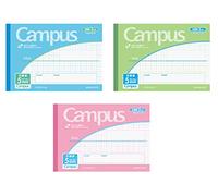 Kokuyo Campus Notebook, B6, 0.2 inch (5 mm) Grid, 0.4 inch (10 mm) Solid Line, Half Size, Set of 3 Patterns