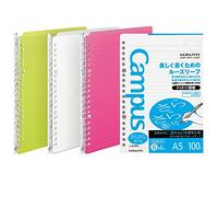 KOKUYO Campus Smart Ring Binder, Up to 25 Sheets, A5, 20 Holes, 3 Deep Colors & 100 Sheets Papers Set, Pink,Yellow