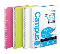 KOKUYO Campus Smart Ring Binder, Up to 25 Sheets, B5, 26 Holes (Pink, Yellow Green, Clear & 100 Sheets Paper Set) (ﾙ-SP130)